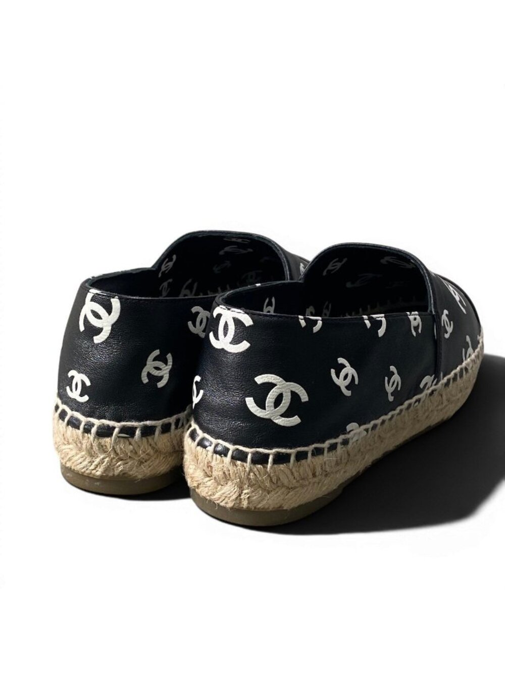 Chanel Espadrilles Flat Shoes CC Logo Leather 39 Black - Picture 4 of 11